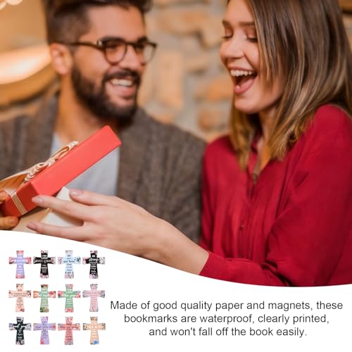 12pcs Magnetic Cross Bookmarks, Floral Design Magnet Christian Book Page Marks Clips with Bible Verse for Women Readers Teachers Students, Catholic Religious School Church Gifts