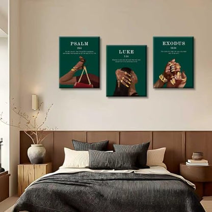 Black Women Wall Art Canvas Prints Green Bedroom Wall Decor, Bible Verse Framed Posters Girls Room Living Room Aesthetics Set of 3 (12x16 Inch) - color: Framed 12"x16" Green Scripture African American Art Set of 3