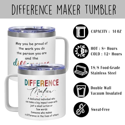 14 Oz Tumbler Difference Maker Gift, Making A Difference Gifts, Thank You Tumbler - Christmas, Birthday Gifts For Women, appreciation gifts for Boss, Leader, Employee, Coworkers, Teachers - color: difference maker