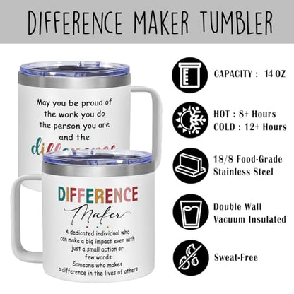 14 Oz Tumbler Difference Maker Gift, Making A Difference Gifts, Thank You Tumbler - Christmas, Birthday Gifts For Women, appreciation gifts for Boss, Leader, Employee, Coworkers, Teachers - color: difference maker