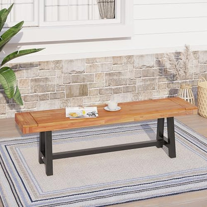 Sophia & William 63" Outdoor Wood Bench Weatherproof, Teak Finish, 2 Pack