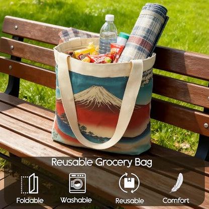 Large Tote Shopping Bag Cotton Canvas-Reusable grocery Bag with Zipper Aesthetic Reusable Shoulder Bag - style: Style-f