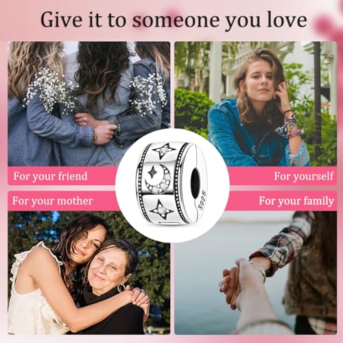 Clip Stopper Beads Fit For Pandora Bracelet, Spacer Charms For Bracelets - color: Moon&Star-2Pack