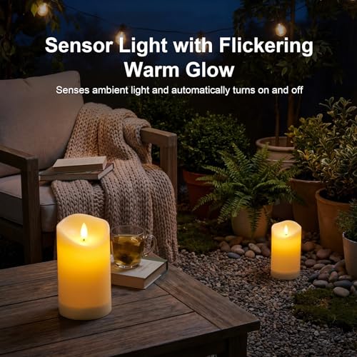 Solar Candles Outdoor Waterproof, Flameless LED Pillars Candles, Set of 2 - size: 3.25" × 6" (2-Pack)