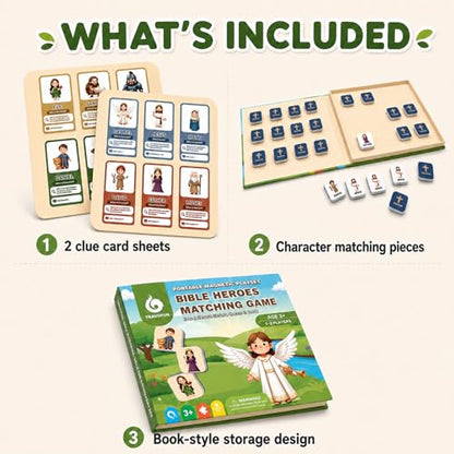 Travofun Magnetic Bible Matching Game, Memory & Clue Cards, Ages 4-8 - style: Bible Heroes (Memory + Character Clues)