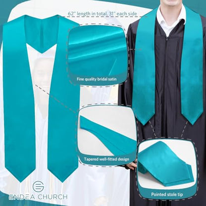 Premium Choir Traditional Stole - Solid Color - Satin - Unisex - color: Peacock