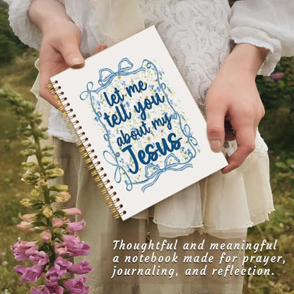 Coquette Blue Bow Christian Notebook Journal, Preppy Bible Verse Scripture Journal for Women, Girly Office Supplies, Let Me Tell You About My Jesus Religious Spiral Notebook 5.5x8.3 Inch - color: Let Me Tell You About My Jesus-Bow Blue