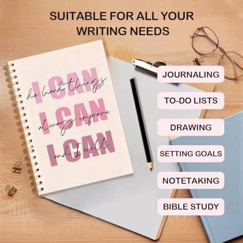 Christian Pink Inspirational Spiral Notebook 5.5x8.3 Inch, I Can Do All Things Lined Prayer Journal for Bible Study, Motivational Bible Verse Gifts for Women Teen Girls - color: I Can