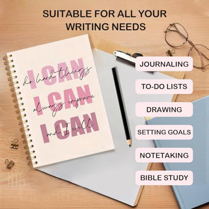 Christian Pink Inspirational Spiral Notebook 5.5x8.3 Inch, I Can Do All Things Lined Prayer Journal for Bible Study, Motivational Bible Verse Gifts for Women Teen Girls - color: I Can