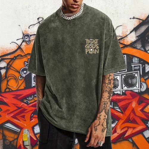 BINTEHGS Oversized Christian T Shirts for Men Jesus Trust Gods Plan Shirt - color: Army Green, size: Small