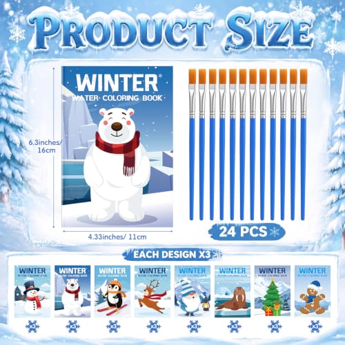 Kosiz 24 Pack Winter Coloring Paint with Water Books, Mini with Brushes - style: Winter Coloring