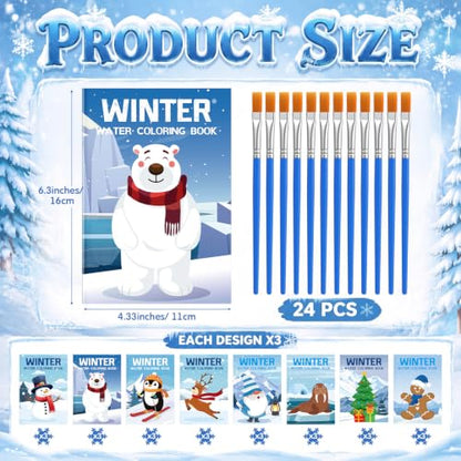Kosiz 24 Pack Winter Coloring Paint with Water Books, Mini with Brushes - style: Winter Coloring
