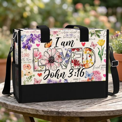 Christian Tote Bag for Women Bible Study Church Faith Organizer - color: I Am Loved
