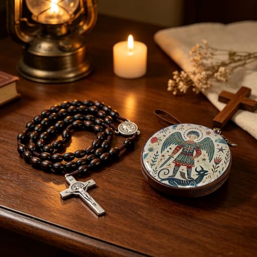Wooden Catholic Rosary Beads, Rosarios Catolicos with Decorative Prayer Box - color: Brown (3)