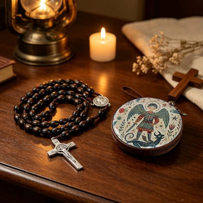 Wooden Catholic Rosary Beads, Rosarios Catolicos with Decorative Prayer Box - color: Brown (3)