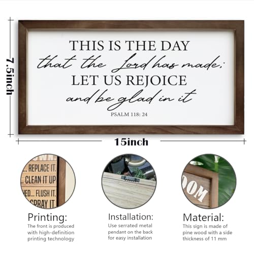 This is the Day that the Lord has Made Sign, Christian Decor Sign, Framed Scripture Wood Sign, Framed Wall Plaque Sign, Psalm 118:24 Scripture Decor, Frame Bible Verse Wood Sign, Home Wall Decor - color: Christian04