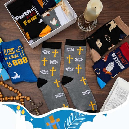 Haysandy 8 Pairs Christian Crew Socks Men Faith Bible Verse,Christian