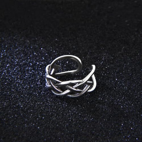 925 Sterling Silver Celtic Knot Open Adjustable Ring for Women Size 4-7 - color: Four line twist