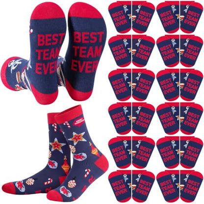 Glitopper 12 Pairs Best Team Ever Gift Socks Bulk - color: Navy Blue & Red, style: Team