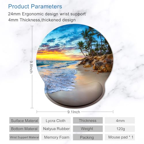 ITNRSIIET Ergonomic Mouse Pad with Wrist Support Wrist Rest Smooth Surface Non-Slip Rubber Base Comfortable Office Supplies Pain Relief, 9.8 x 9.1 inches, Beach - color: Beach