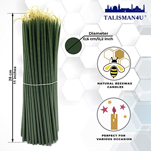 TALISMAN4U 50 Green Beeswax Taper Prayer Candles 11inch Holy Land Jerusalem - color: Green