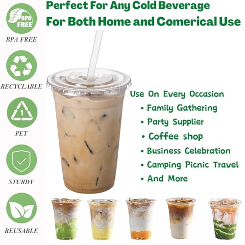 Artpreti 25 Sets 16 oz Clear Plastic Cups with Lids and STRAWS, Disposable Cups for Iced Coffee, Smoothie, Milkshake, Cold Drinks - size: 16 oz - With Lid