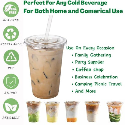 Artpreti 25 Sets 16 oz Clear Plastic Cups with Lids and STRAWS, Disposable Cups for Iced Coffee, Smoothie, Milkshake, Cold Drinks - size: 16 oz - With Lid