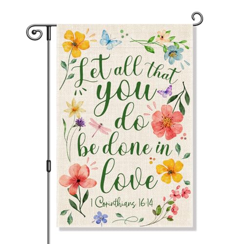 Let All That You Do Be Done in Love 1 Corinthians 16:14 Garden Flag, Christian Jesus Valentine's Day Banner, Welcome Yard Farmhouse Spring Outdoor Decor, Religious Faith Valentines Flag Gifts - color: Beige29