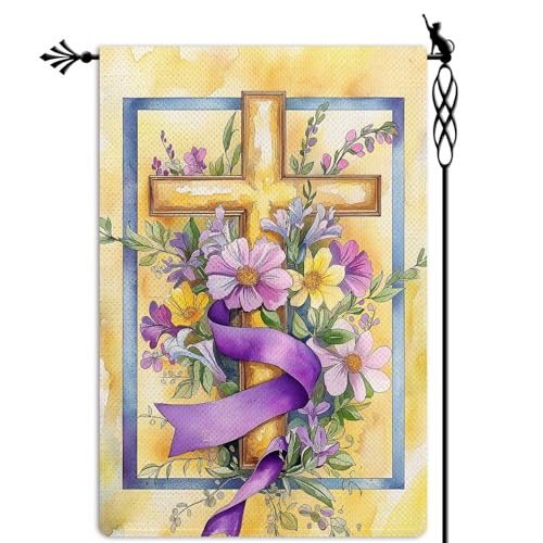 He is Risen Cross Garden Flag Spring Easter Floral Flowers Garden Flag Vertical Double Sided Rustic Farmland Burlap Yard Lawn Outdoor Decor 12.5x18" - color: He is Risen Cross #WQ446