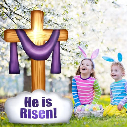Foilswirl 3.6 ft Easter Inflatable Decoration LED He is Risen Cross Yard Sign Easter Christian Inspirational Blow up Lighted Decor for Indoor Outdoor Home Garden Holiday Lawn Party