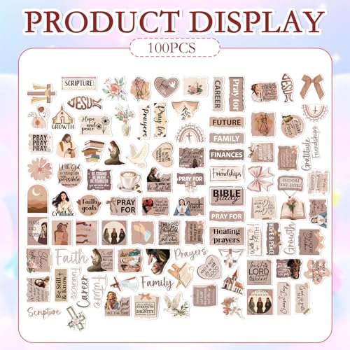 Prayer Board Stickers Supplies - 100 Pcs Motivational Prayer Vision Board Stickers, Christian Water Bottle Sticker, Brown Waterproof Vinyl Scrapbook Decals for Laptop Journaling - style: Inspirational Prayer Board