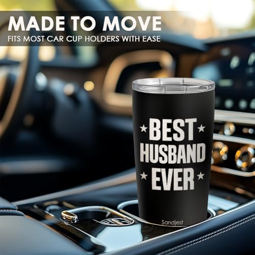 SANDJEST 20oz Insulated Tumbler for Husband, Stainless Steel Travel Mug with Lid, Best Husband Ever Coffee Cup for Men, Boyfriend Birthday Christmas Valentine - color: Husband