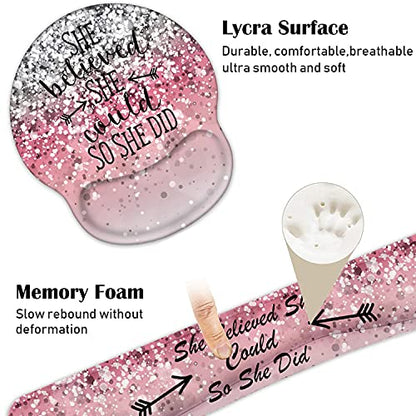 Keyboard Wrist Rest and Mouse Pad Wrist Support Set with Coasters, She Believed She Could So She Did Inspirational Quote Wrist Mouse Pad with Non-Slip PU Base for Computer Laptop Home Office - color: She Believed She Could So She Did Inspirational Quote