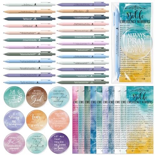 Feifeiya 25 Sets Christian Gifts Bulk for Church Bible Verses Ballpoint Pens Religious Emergency Bookmarks Compact Mirrors for Women Grandmother Bible Study Group