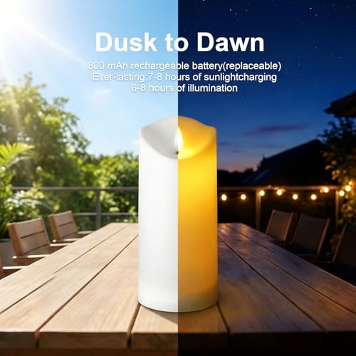 Solar Candles Outdoor Waterproof, Flameless LED Pillars Candles, Set of 2 - size: 3.25" × 8" (2-Pack)