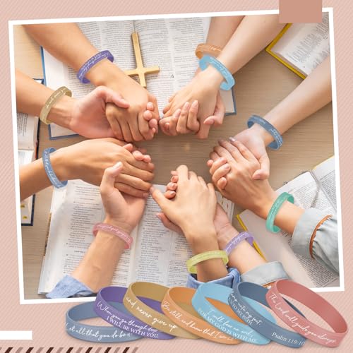Ecation 72 Pcs Bible Verse Christian Bracelets Silicone,Macarons - color: Macarons