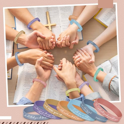 Ecation 72 Pcs Bible Verse Christian Bracelets Silicone,Macarons - color: Macarons