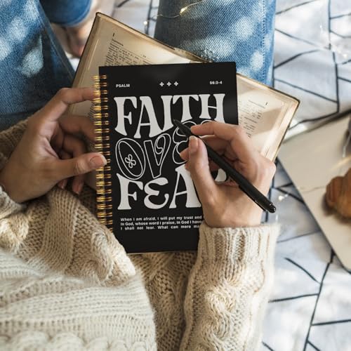 Wheatwin Faith Over Fear Christian Notebook, Bible Journal, Prayer Journal for Women & Men, Church Notes Journal, Scripture Hardcover Spiral Notebook 5.5x8.3 in - Black - color: Faith over fear - Black (bible-black)