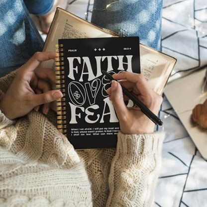 Wheatwin Faith Over Fear Christian Notebook, Bible Journal, Prayer Journal for Women & Men, Church Notes Journal, Scripture Hardcover Spiral Notebook 5.5x8.3 in - Black - color: Faith over fear - Black (bible-black)