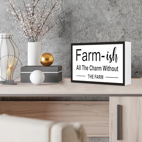 Farm-ish Sign Wooden Box Desk Decor,Rustic Farmhouse Home Wood Block Sign for Home Living Room Wall Shelf Tabletop Decor 10'' x 6' - style: Farm-ish Sign