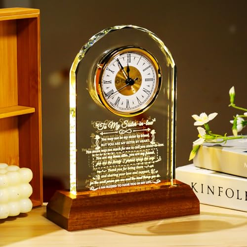 Arikyrist Glass Clock Sister in Law Gifts on Birthday Wedding - color: Sister-in-law