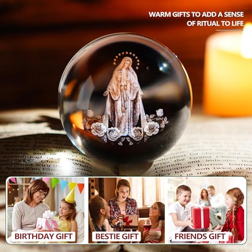 3D Cross Crystal Ball Religious Gift with Stand Christian Decor 2.3in - style: Virgin Mary
