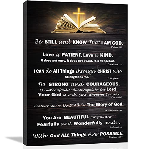 Christian Wall Art Decor Inspirational Bible Verses Poster Scripture Wall Art for Living Room Bedroom Bathroom Kitchen Décor Framed Wall Art Black and White Rustic God Says Jesus Canvas Print Art Christian Gift for Office Women Room Decoration Brown, Love