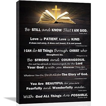 Christian Wall Art Decor Inspirational Bible Verses Poster Scripture Wall Art for Living Room Bedroom Bathroom Kitchen Décor Framed Wall Art Black and White Rustic God Says Jesus Canvas Print Art Christian Gift for Office Women Room Decoration Brown, Love