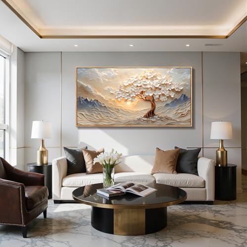 imjiayu Large Framed Abstract Mountain Landscape, Floral Tree Wall Decor - color: Mountain Sun Tree, size: 57"L x 29"W
