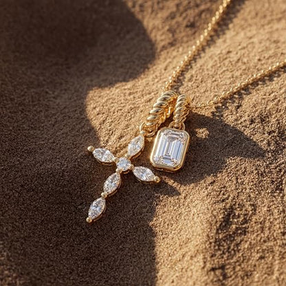 Gold Cross Necklace for Women: 14K Gold Plated Dainty Cross Pendant Non-Tarnish Necklace, Faith Crucifix Chain Jewelry, Elegant Religious Gifts - style: Pear-shaped Cross