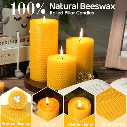 Beeswax Pillar Candles,Non-Toxic Honeycomb Bees Wax Candle for Home,Yellow - color: 2.8x3in, size: 3pcs