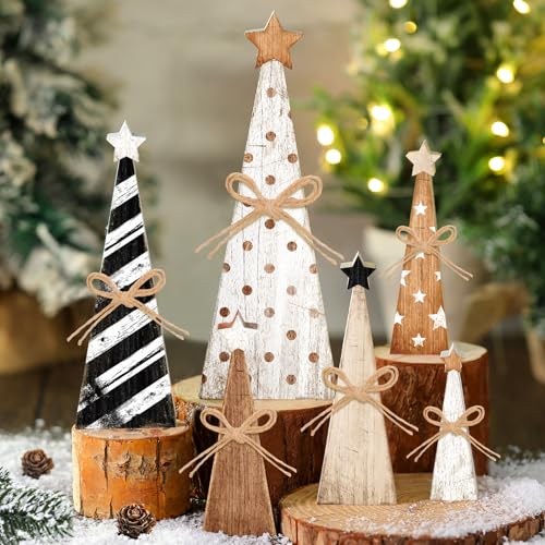 Yuntau 6 Pcs Christmas Table Decoration Wood Table Centerpiece, Xmas Tree - style: Xmas Tree