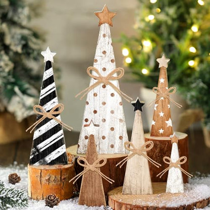 Yuntau 6 Pcs Christmas Table Decoration Wood Table Centerpiece, Xmas Tree - style: Xmas Tree
