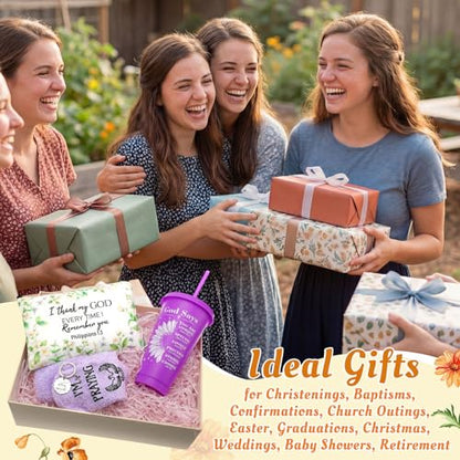 Funnymoom 24 Pcs Floral Christian Church Gifts Bulk for Women 24 oz Religious Plastic Tumbler Cup Bible Verse Makeup Cosmetic Bag Crew Sock Inspirational Keychain for Church Volunteer VBS Appreciation - style: Inspirational Christian